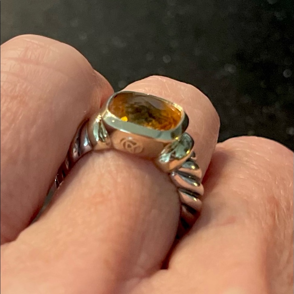David Yurman Silver and Gold Ring with Orange Stone